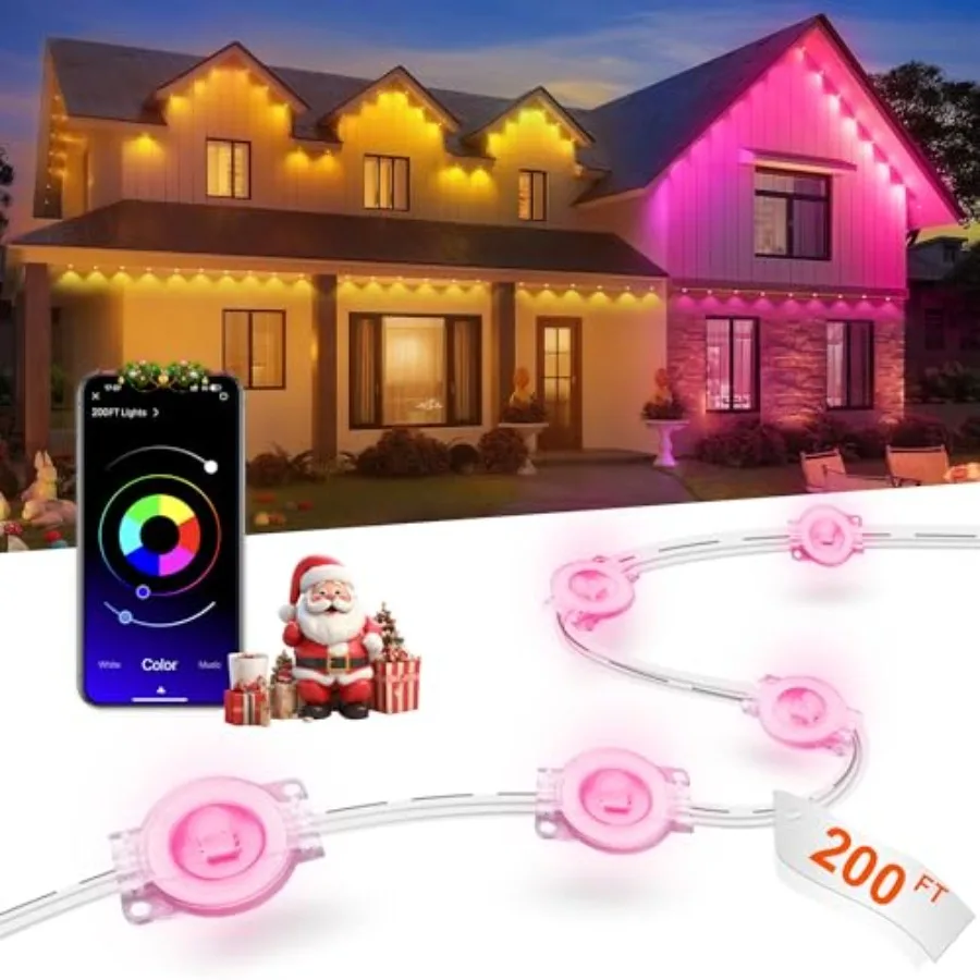 

Permanent Outdoor Lights for House 200Feet Smart RGB LED Lights Outside with 16 Million DIY Colors IP67 Waterproof Eternity Eav