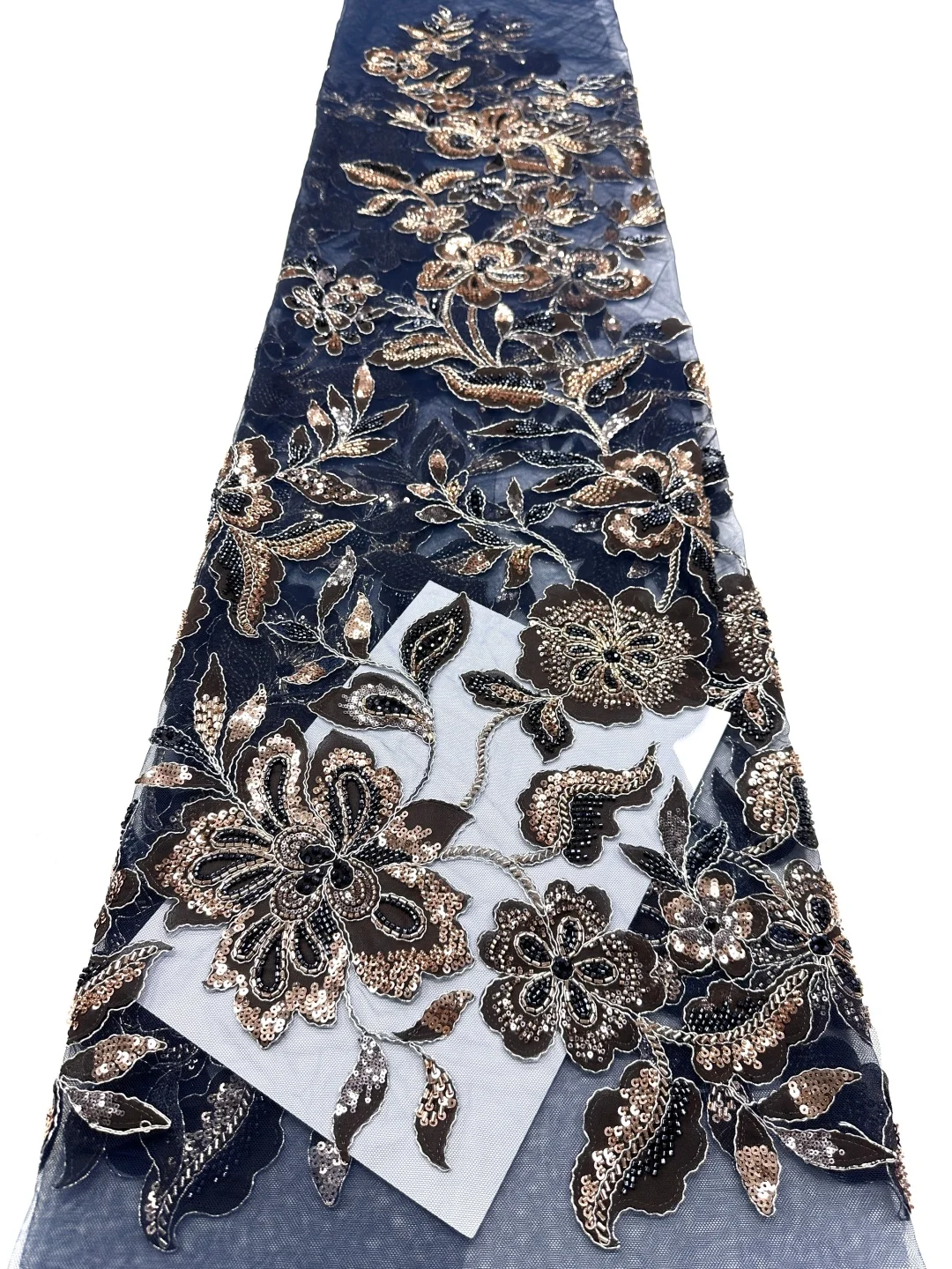 

Luxury 3D Flower Embroidery Lace Fabric, Ribbon Floral Sequins Beaded Tulle Net for Evening Gown Wedding Dress sewing supplies