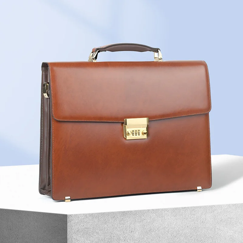 

Genuine Messenger Leather Laptop Luxury Men Bag Bags Handbag Password Lock Computer Bag Large Capacity Business Men's Briefcase