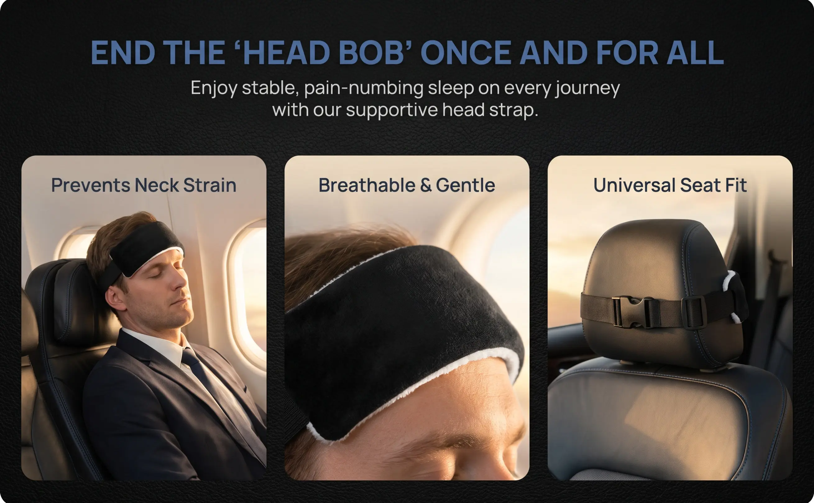 2Pcs for Airplane Sleep Head Holder Car Seat Headrest Band Adjustable Soft Breathable Portable Compact Design