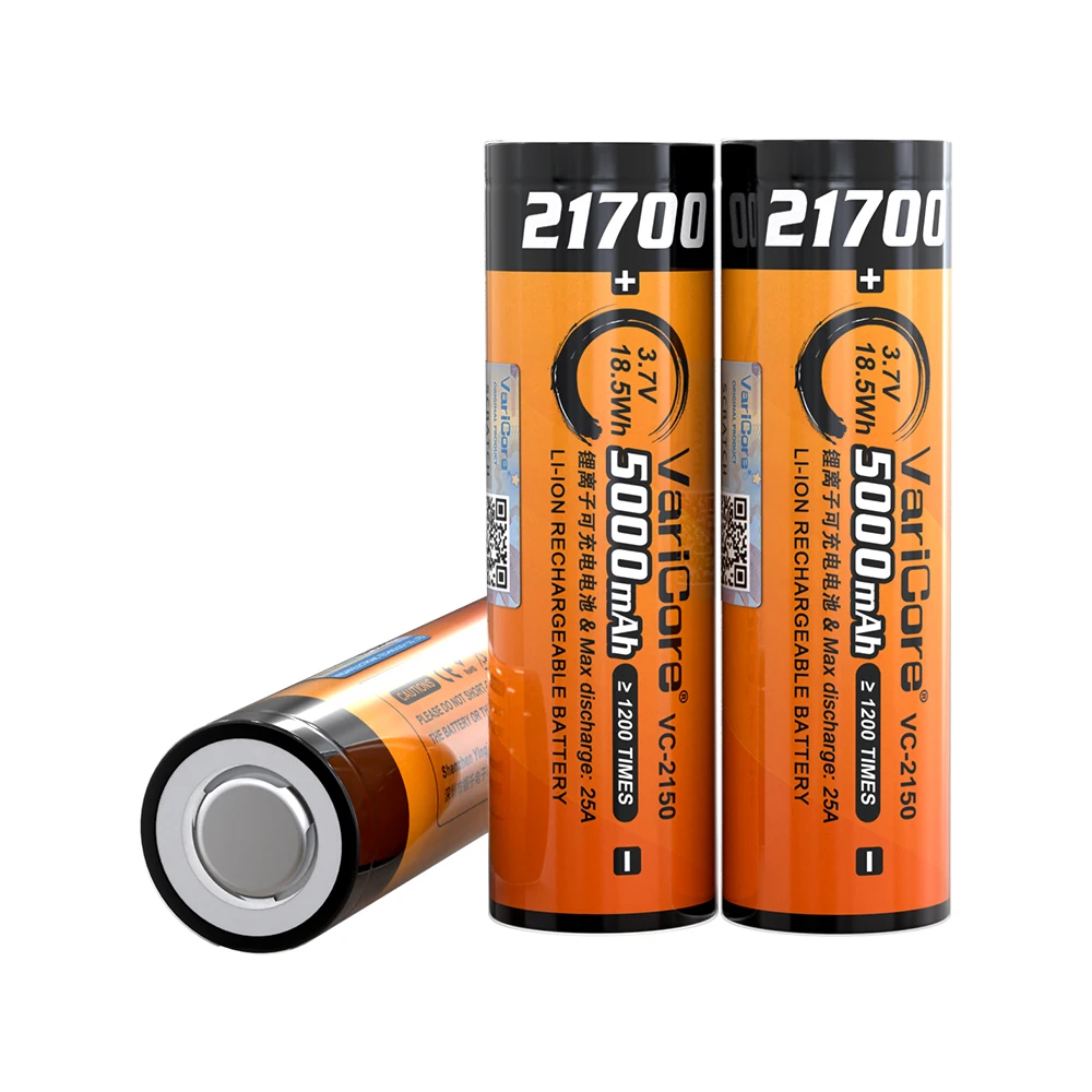 VariCore 3.7 فولت 21700 5000 مللي أمبير ليثيوم لون بطارية قابلة للشحن 25A تفريغ الطاقة بطاريات ثلاثية لتقوم بها بنفسك مصباح يدوي دراجة كهربائية