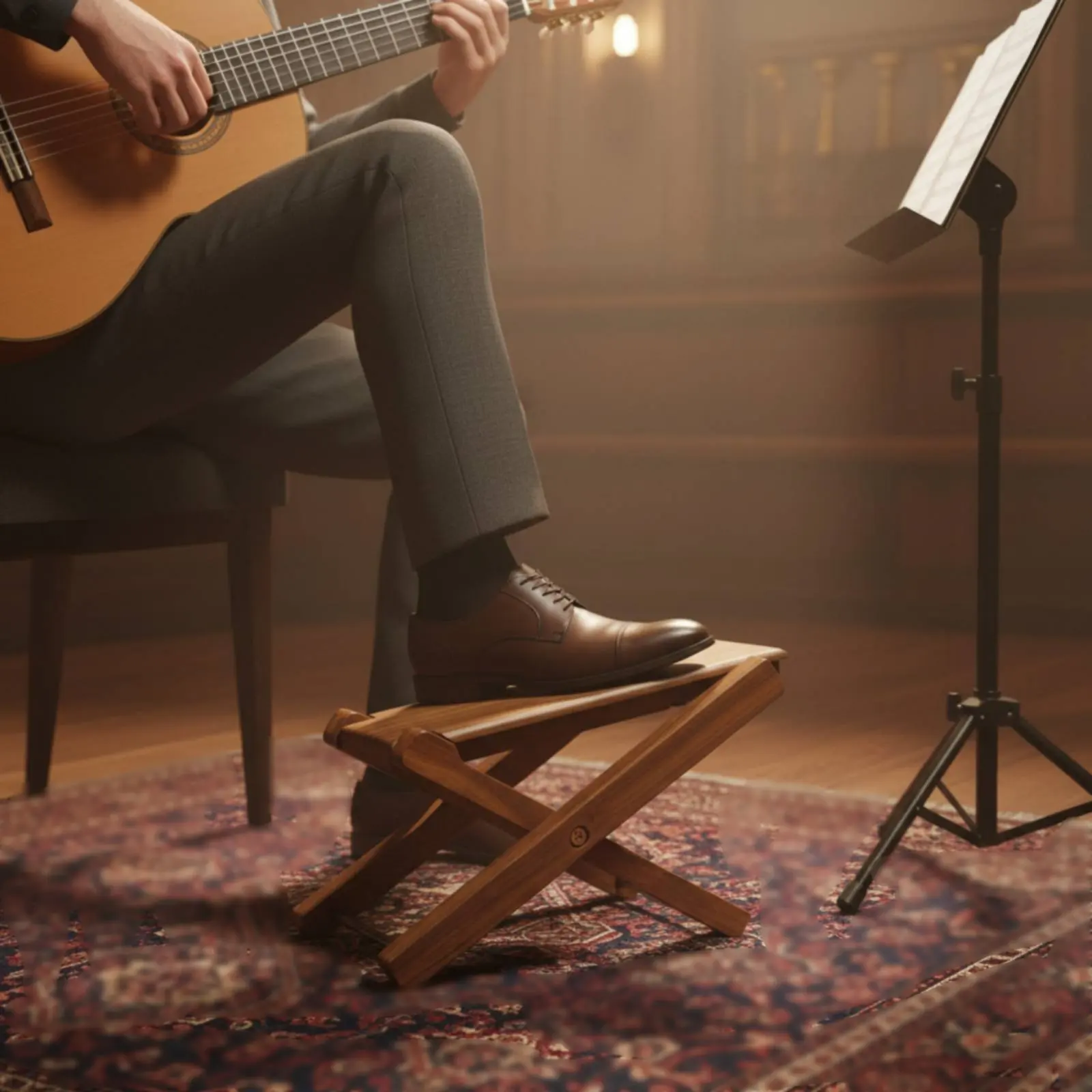 

Classical Guitar Foot Stand Sturdy Wood Wooden Guitar Footstool Adjustable Instrument Foot Rest Anti-Slip Portable for Musicians