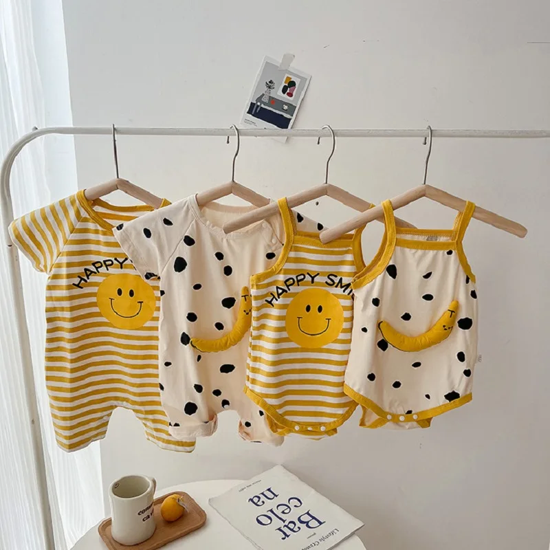 

INS Summer Baby Romper 0-2Years Cute Newborn Boy Girl Striped Jumpsuit Dot Bodysuit Cartoon One-Pieces Outfits Cotton Clothes