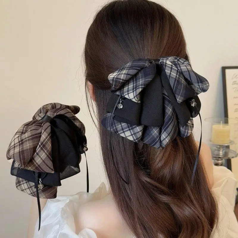 Vintage-Haarspange mit Schmetterlingsknoten und Karomuster für Damen, Haarspange für den Hinterkopf, Haarspange mit Haifischmuster, Haar-Accessoires【AliS8】 – Detail 2