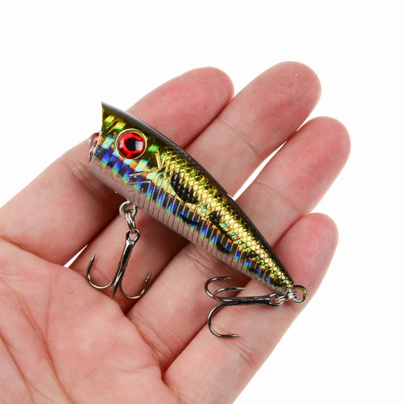 1pcs Popper Fishing Lure 6cm/6.5g Hard Bait Artificial Topwater Bass Trout Pike Wobbler Fishing Tackle with 2 Treble Hooks