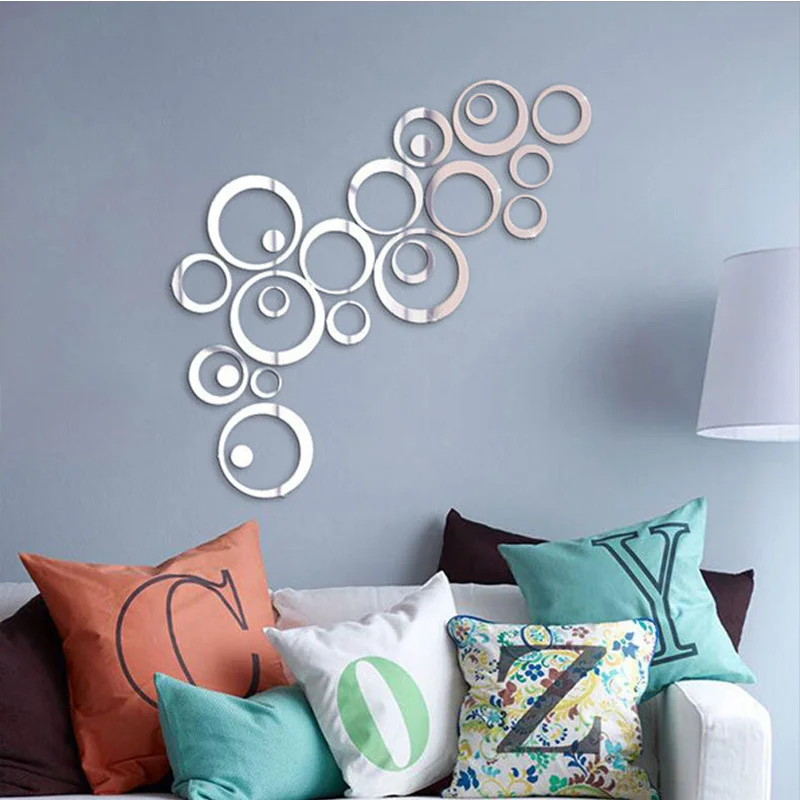 6/24PCS Acrylic Circle Mirror Wall Stickers Removable Round Dots Mirror Wall Decals DIY