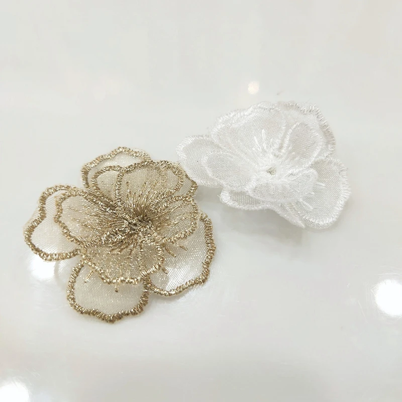 

100Pieces Lace Organza Flower Embroidered Patches for Clothing Applique Stripe Clothes Sticker White Golden