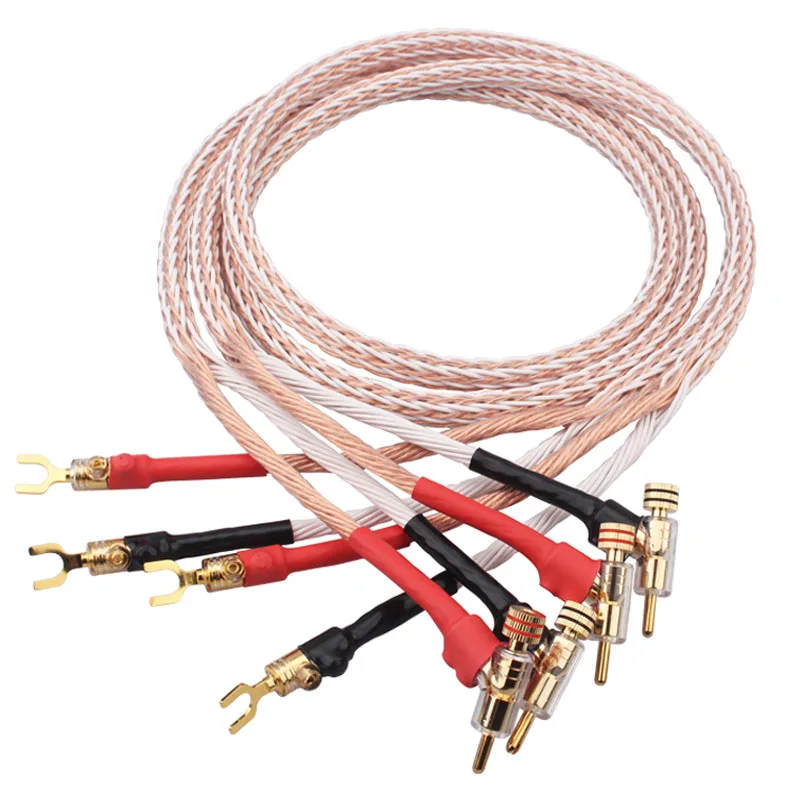 Paar HiFi-Lautsprecherkabel 8TC OCC-Draht mit Selbstverriegelung, Gold-Bananenstecker, Y-Flachstecker, High-End OCC-Lautsprecherkabel für Verstärker und Player – Detail 4