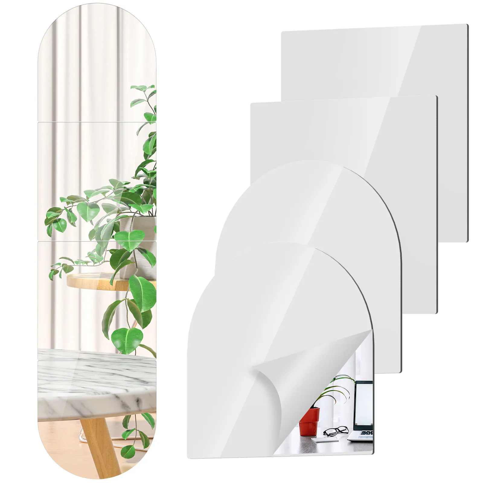 4Pcs Full Length Acrylic Mirror Set for Wall Self Adhesive Acrylic Mirror DIY Flexible Stickers Acrylic Mirror Tiles for Decor