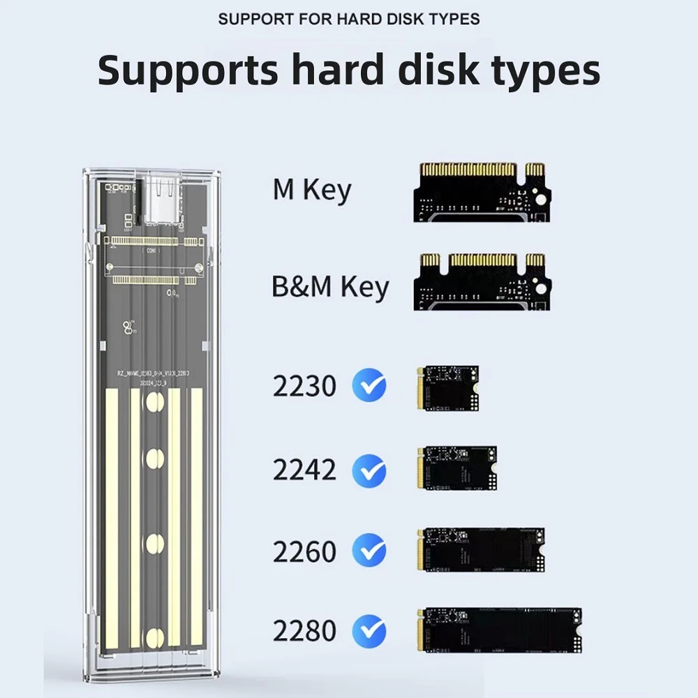 M.2 NVME SATA SSD エンクロージャ USB3.1 Gen 1 10Gbps タイプ C 透明外部 SSD アダプタ M2 2230/2242/2260/2280 SSD ツールフリー