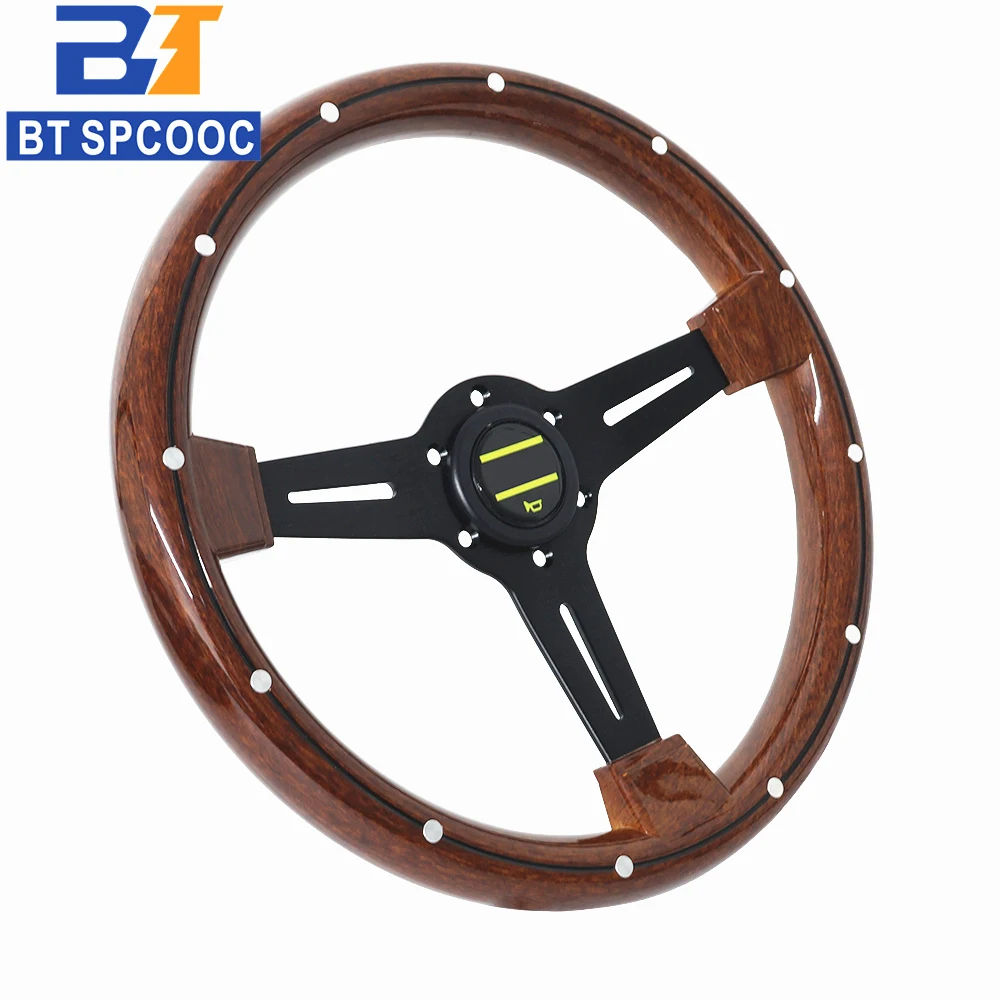 Wood Grain Car Sports Steering Wheel 14inch 350mm  Universal Rivet Flat Classic Retro Steering Wheel ABS