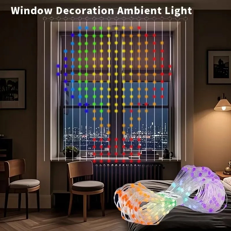 RGBIC Curtain Light String USB Plug Remote Control LED Curtain Light APP Bluetooth Control String Lights for Room Decorations