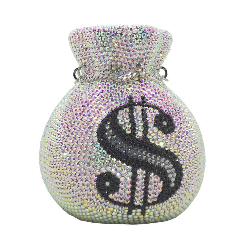 Lucky Dinner Rhinestone Clutch Bag Money Full Of Diamonds Crystal Chain Bag Women's Totes Bags Sac Femme Luxe Handbags For Woman