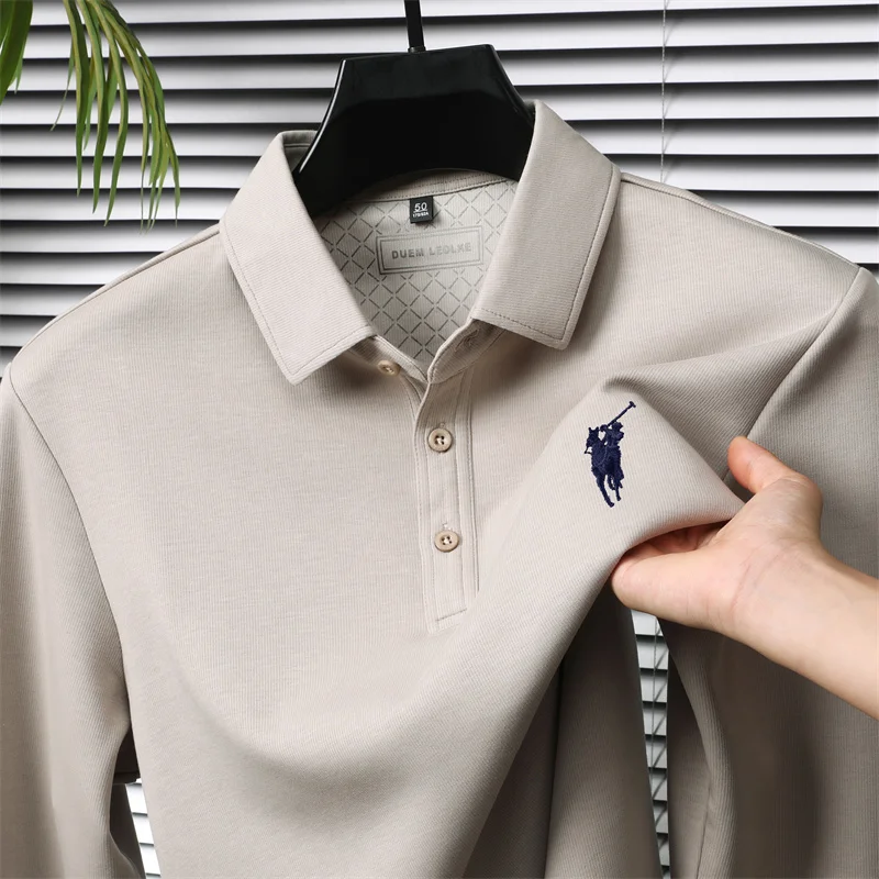 تي شيرت رجالي بأكمام طويلة موضة خريف وشتاء 2025 قميص بولو كاجوال للأعمال مع شعار حصان صغير #4