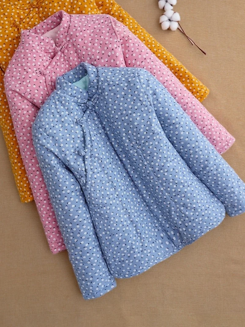 

Pure Cotton Padded Jacket For Women New Chinese Style Buckle Slim Fit Thick And Warm Retro Autumn Winter Coat Top w342
