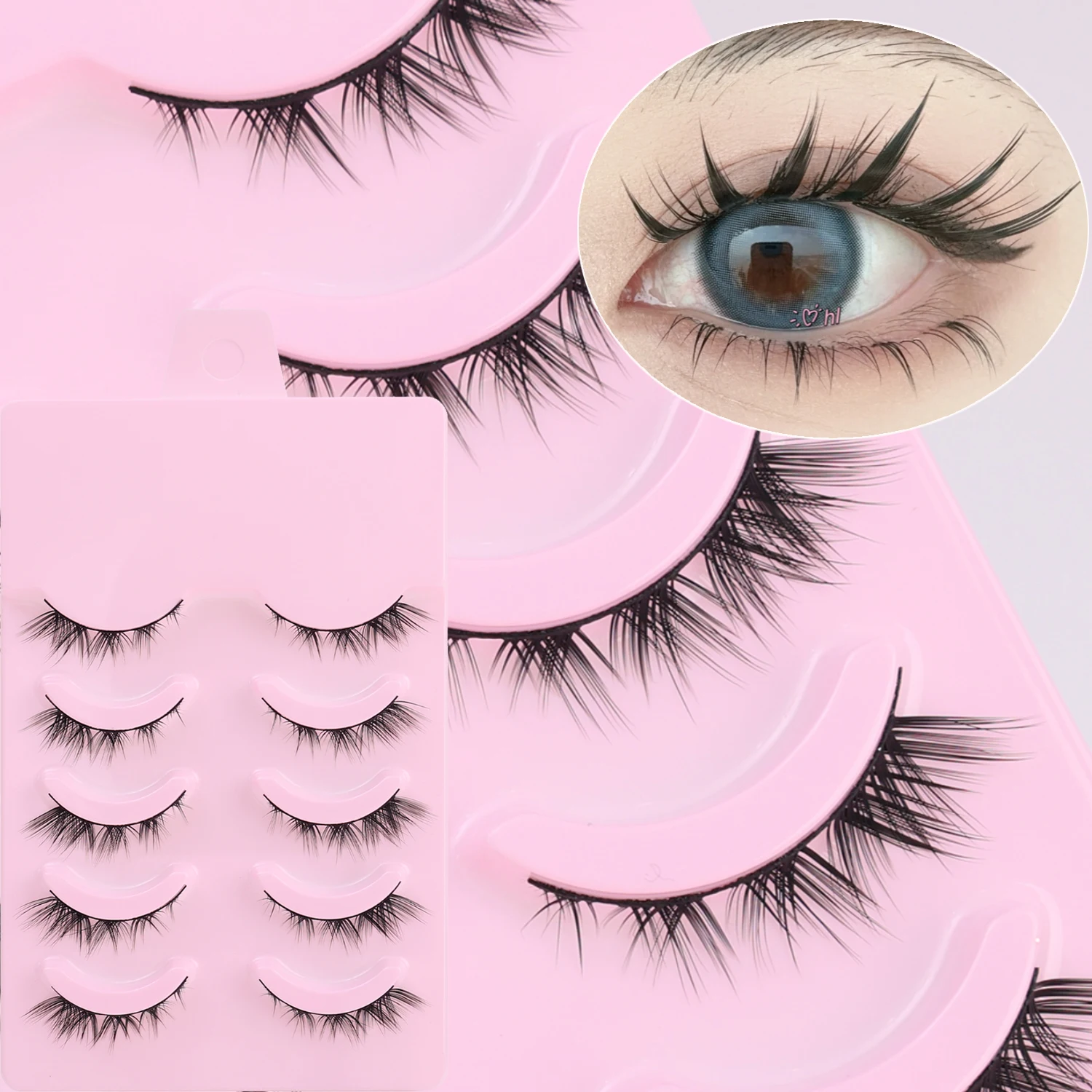 Cat Eye Eyelashes 5 Pairs Fox Eye Lashes Faux Mink Lashes Fluffy Strip False Lashes Natural Look Eyelashes Lash Makeup Tools