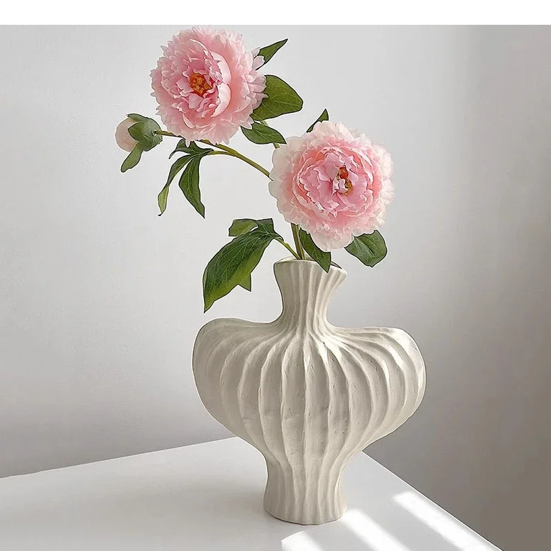 Retro Irregular Ceramic Vase Living Room Desktop Solid Color Flower Ware Decoration Arrangement Aesthetic