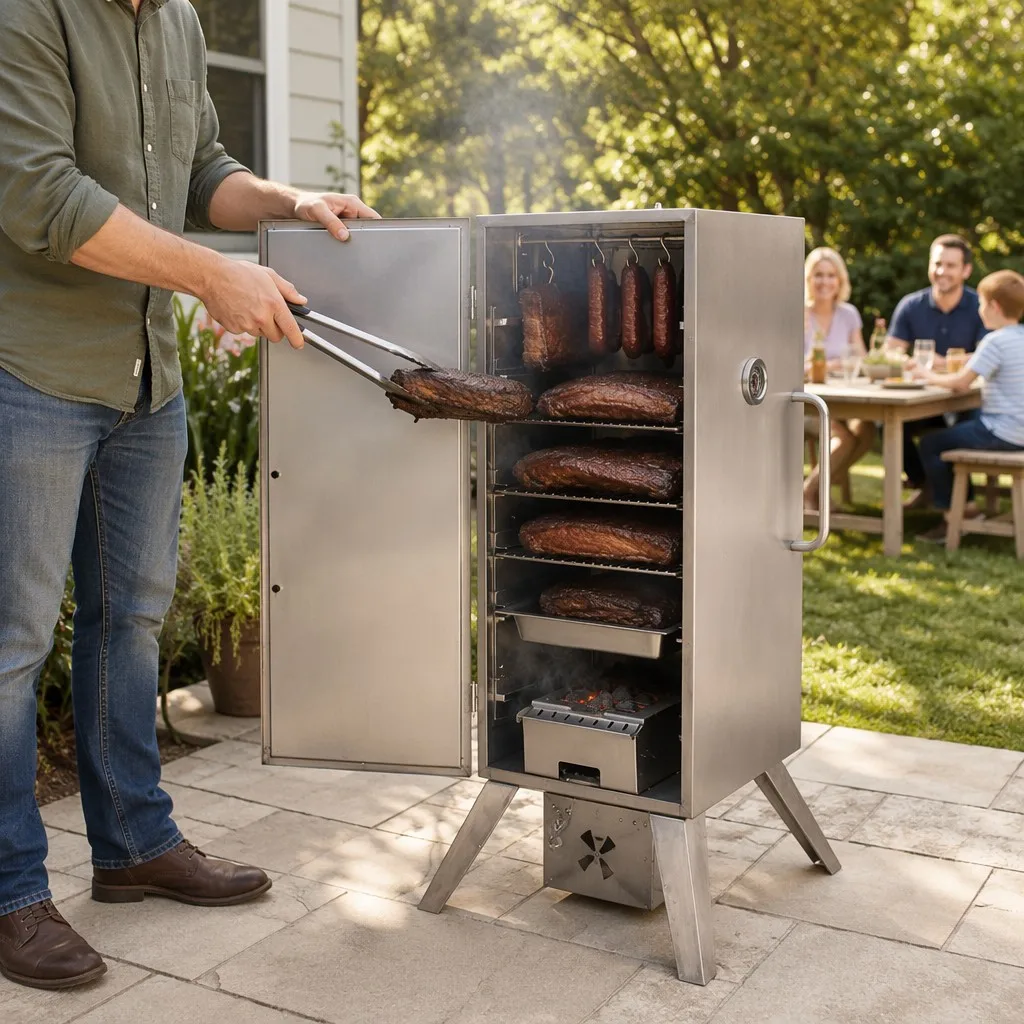 1050mm Vertical Smoker Charcoal Commercial Smoker Portable Stainless Steel 5 Layers BBQ Oven With Thermometer