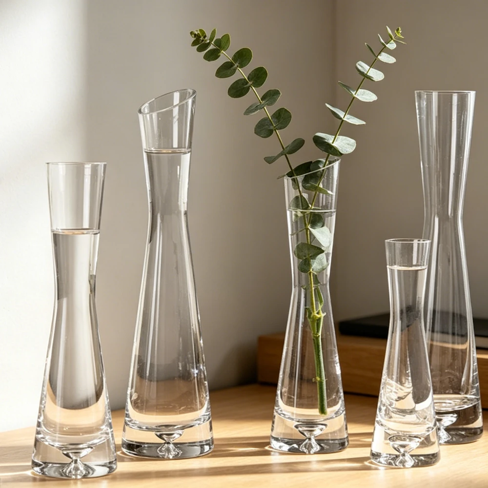1/3Pcs European Style Transparent Glass Vase Slanted Mouth Artistic Simple Hydroponics Vase Home Office Wedding Decoration