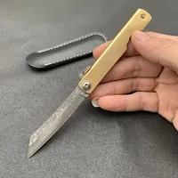 Popular Higonokami Japan VG10 Damascus Steel Pocket Folding Knife Camping Hunting Copper Handle Knife Outdoor Survival EDC Tools