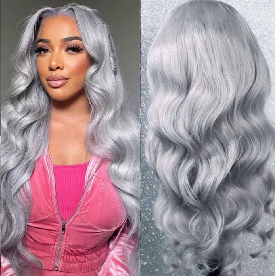 13x6 Hd الدانتيل الشفاف الباروكة الأمامية 100% الخام الفيتنامية الفضة رمادي خصلات الشعر المستعار الإنسان الدانتيل الجبهة الباروكات للنساء السود 30 32 بوصة