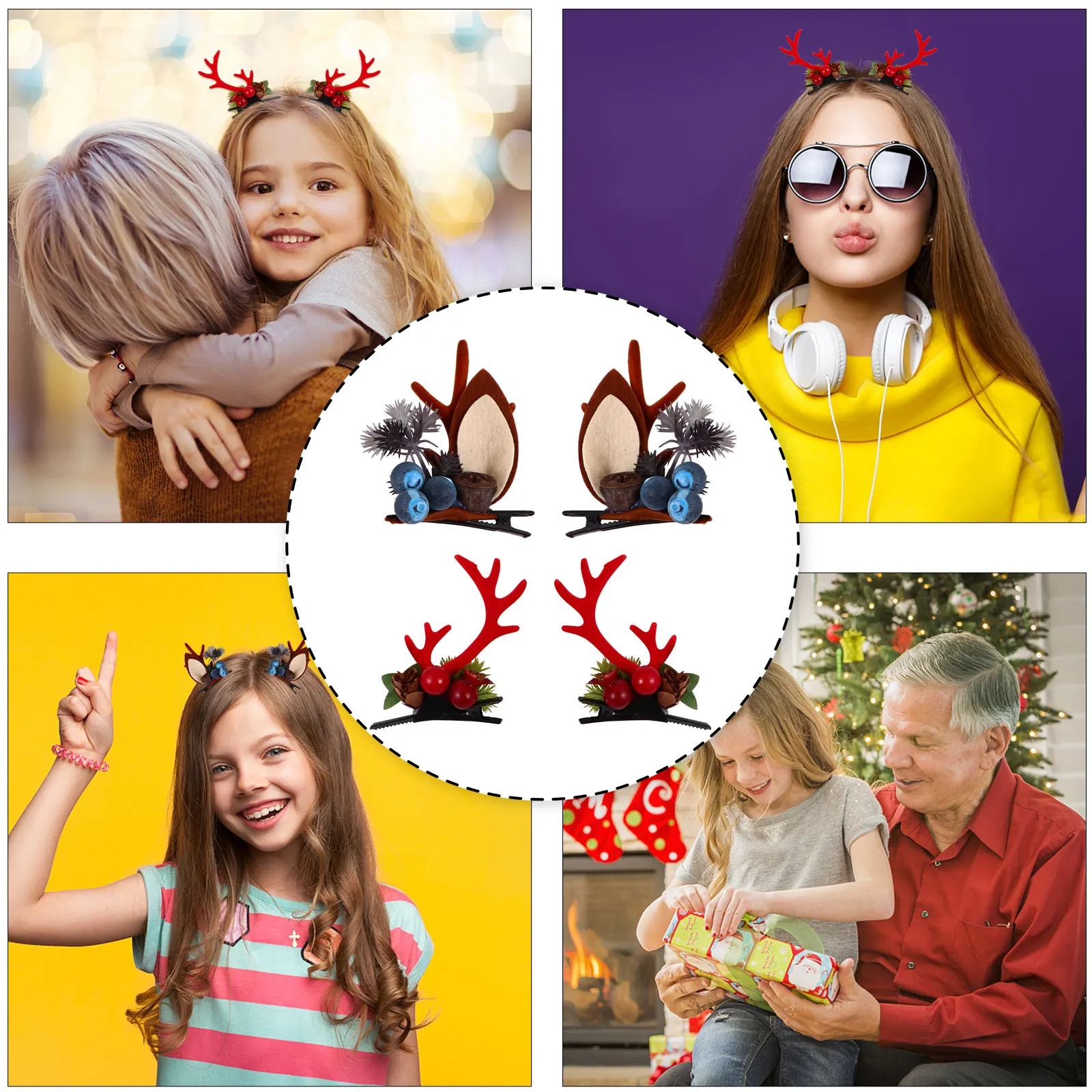 

2 Pairs Large Claw Clip Thick Hair Antler Holiday Clips for Women Modeling Cute