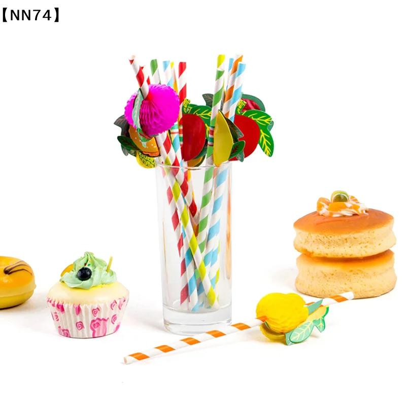 50pcs/lot 20cm 3D Fruit Cockta - đánh giá và giá Paper Straw Color