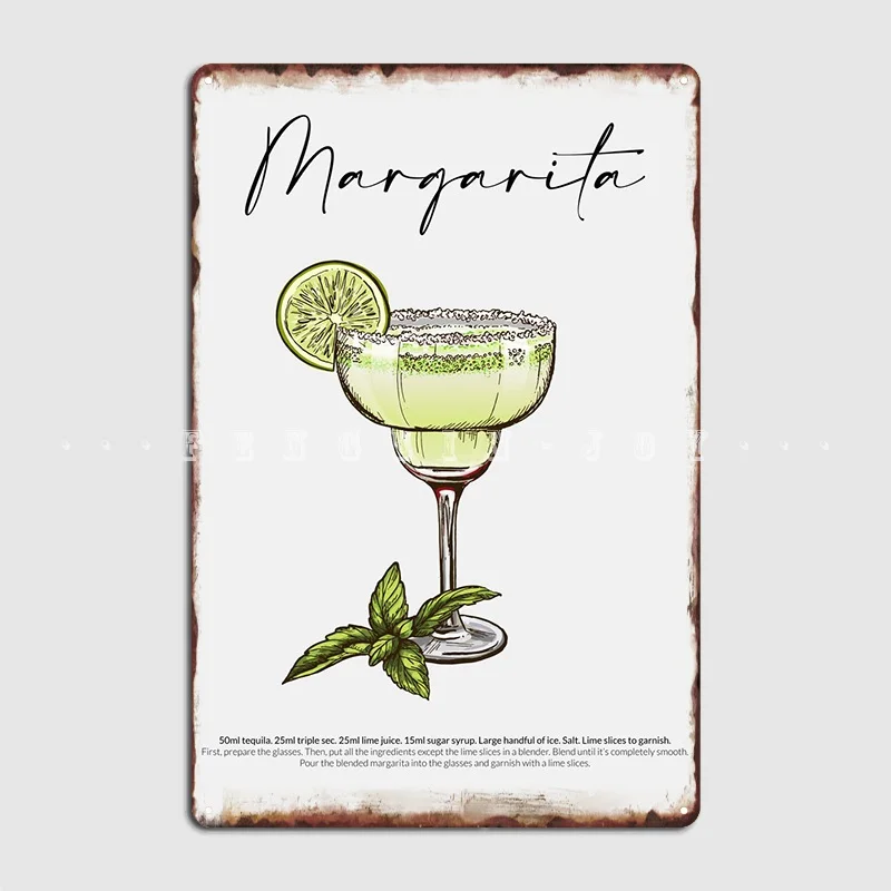 Margarita Cocktail Tequila Metal Sign Pub Living Room Create Plaques Tin Sign Poster