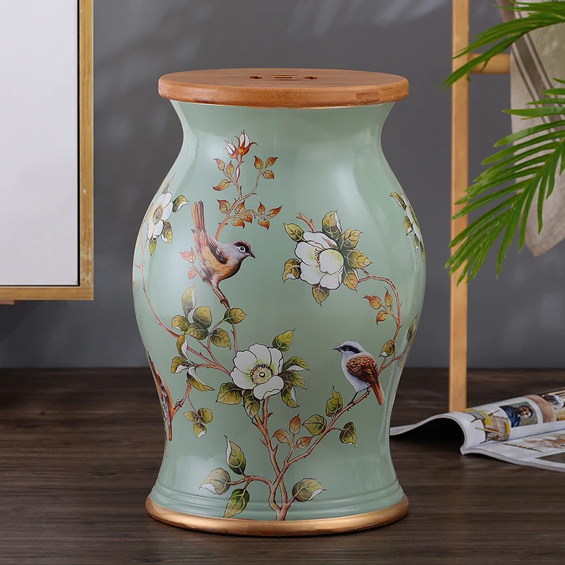 Ceramic Drum Stool American Dressing Stool Shoe Changing Home Decoration Ornament Storage Pouf Sitting Door Bedroom Furniture