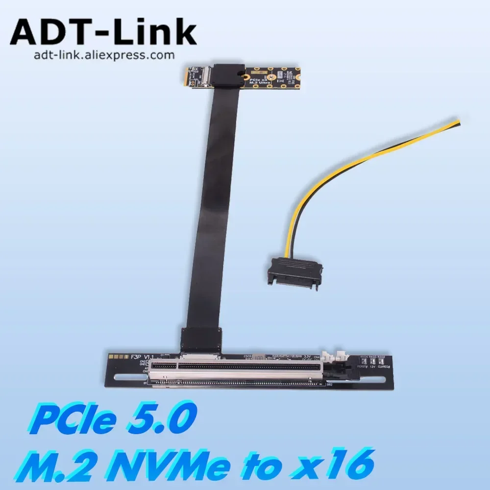 ADT M.2 NVMe to PCIe 5.0x16 Adapter Gen5 Video Extension Cable M2 NGFF Interface FFC Wire 25cm/50cm - PCI Express Adapter