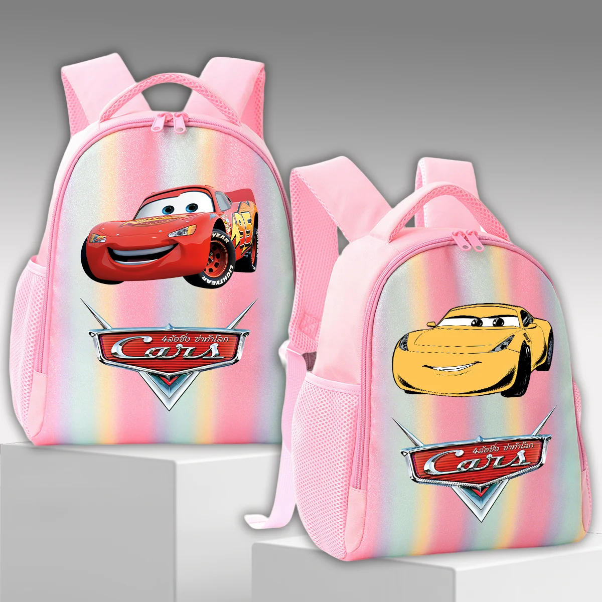 

Cars Rainbow Students Backpack Lightning McQueen Anime Cartoon Study Backpack Mater Doc Hudson Sally Schoolbag Children's Gift