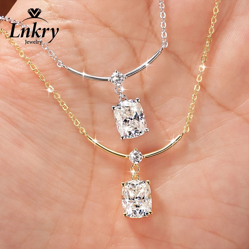 Lnkry Long Cushion Cut Moissanite Pendant Necklace Exquisite Smile Shape Necklace for Couples Valentine's Day Jewelry Gifts