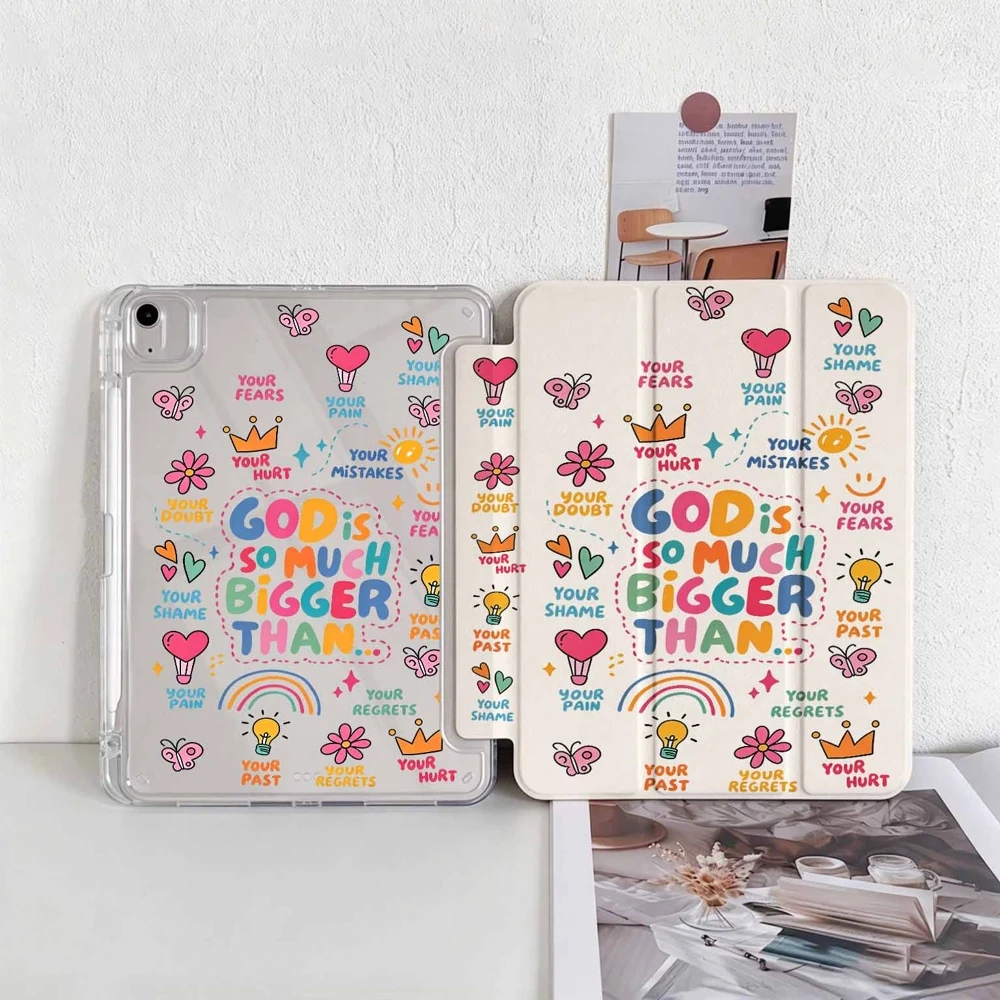 Cute Colorful Faith Doodles For Samsung Galaxy Tab A8 A9 A11 S6 S7 S8 S9 S10 S11 FE Plus Lite With Pen Slot Tablet Case