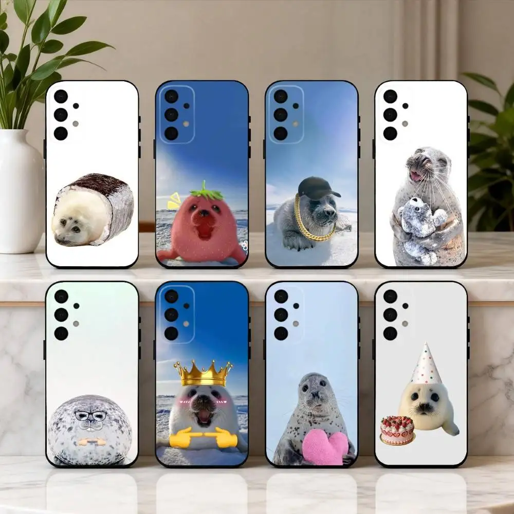 

S-Seal F-Funny C-Cute Phone Case For Samsung Galaxy A73,A72,A71,A70,A53,A52,A51,Others Soft Black Cover