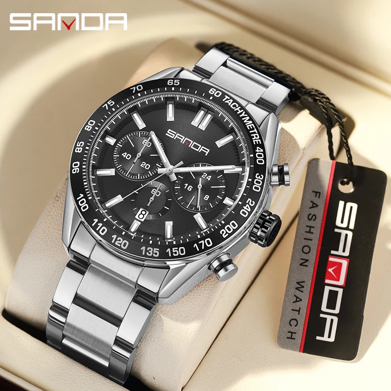 

SANDA 2024 Men's Watches Top Brand Luxury Chronograph Quartz Watch Waterproof Sport Wristwatches Men Stainless Steel Male Clock