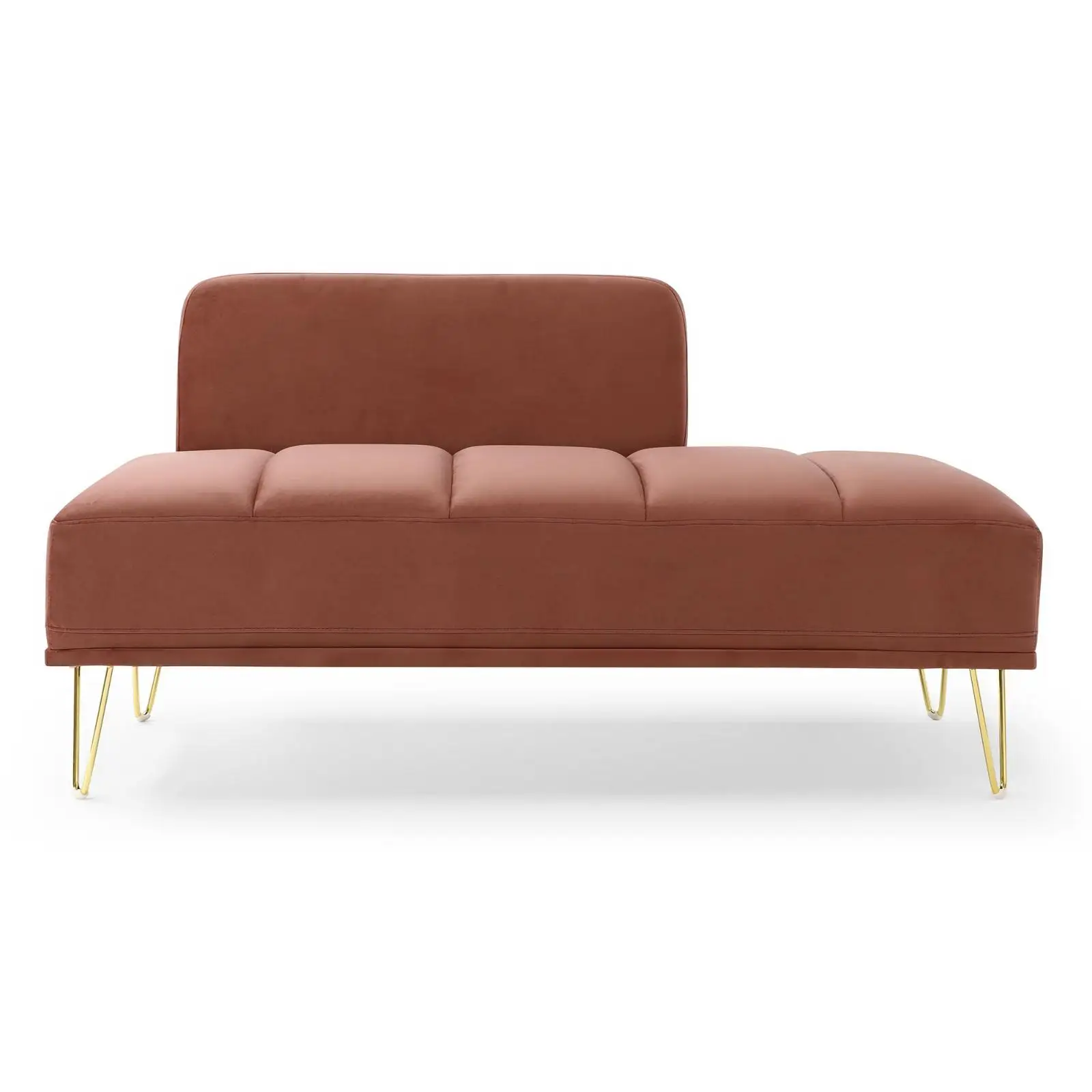 Modern Rose Velvet Entryway Bench with Gold Metal Legs, 2 Seater Ottoman for