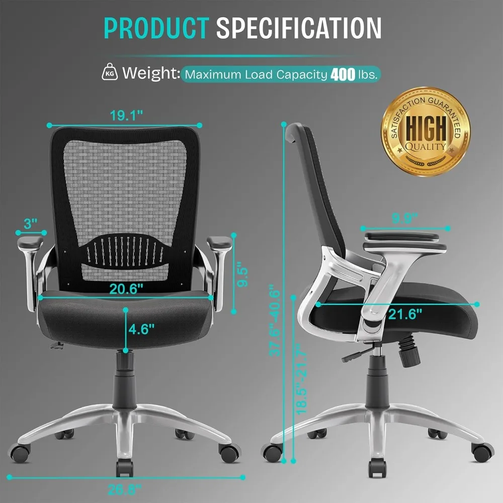كرسي مكتب SUNNOW، كرسي مكتب كمبيوتر مريح، كرسي مهام تنفيذي قوي - دعم قطني قابل للتعديل، أذرع قابلة للطي، إمالة #3