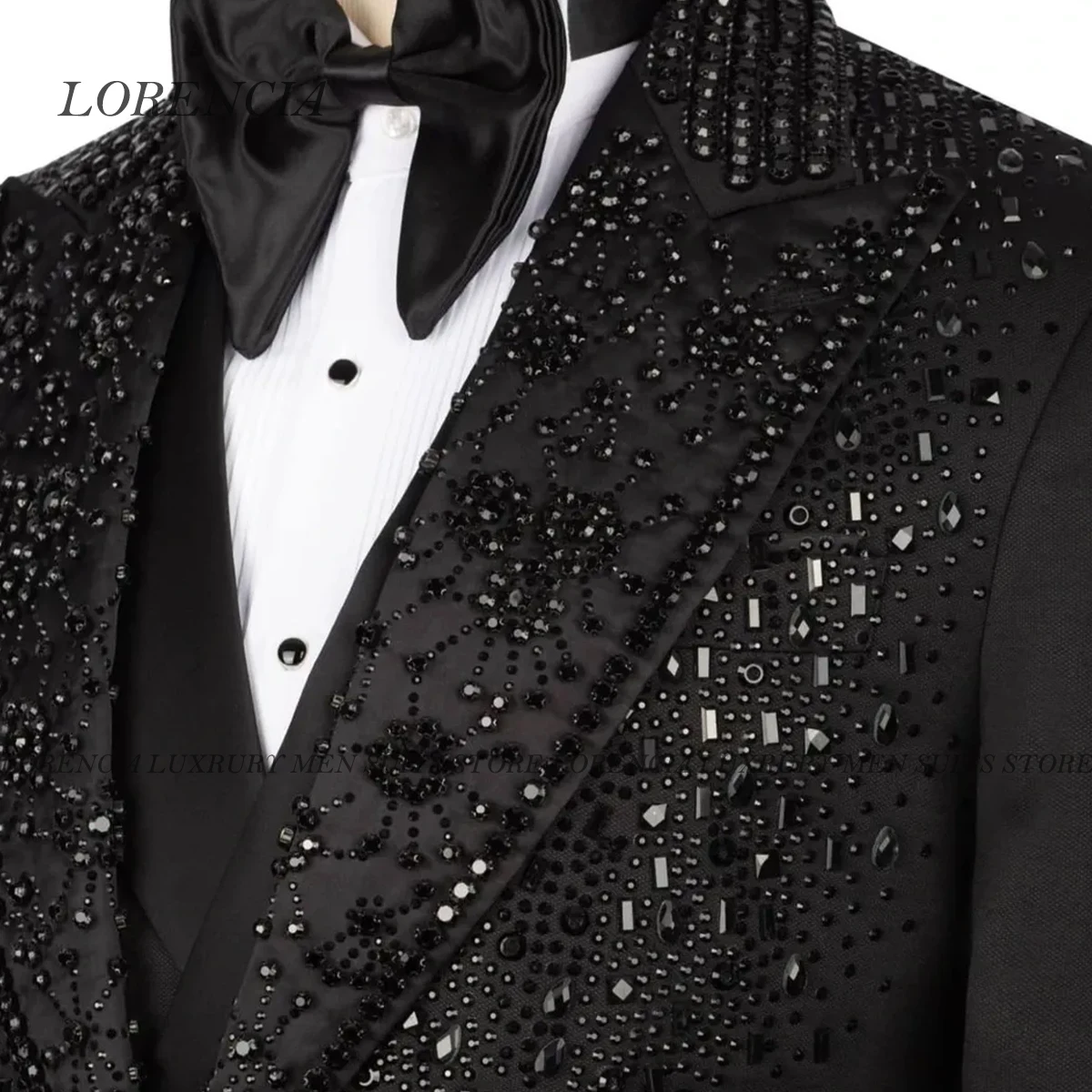 

Customized Crystals Men Suits Double Breasted 2 Piece Sets Breasted Wedding ropa hombre Groom Blazers Jacquard Party Tuxedo