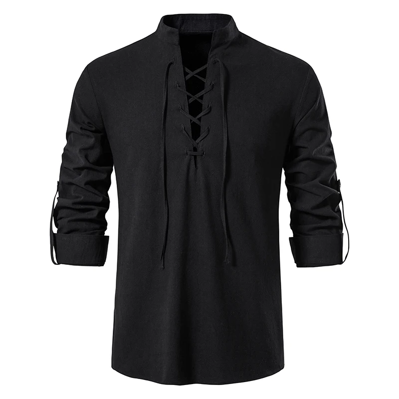 Nieuwe heren casual blouse katoen linnen shirt tops met lange mouwen tee shirt lente herfst schuine sluiting vintage yoga shirts - afbeelding 1