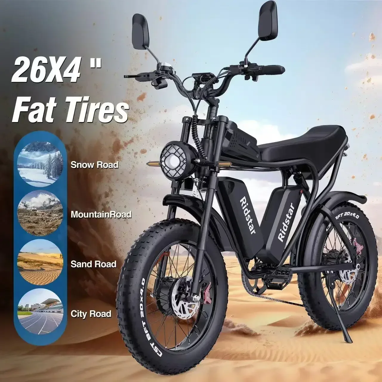 Ridstar Q20 52V40AH 2000 واط دراجة كهربائية بطارية محرك مزدوج 20*4.0 بوصة الدهون الإطارات Ebike جبل الثلوج دراجة كهربائية على الطرق الوعرة الجبلية #6