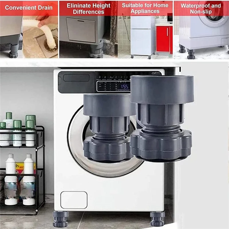 HOT Adjustable Height Washing Machine Support, Anti Vibration Washing Machine Foot Pad, Washing Machine Rubber Feet Pad 4PCS