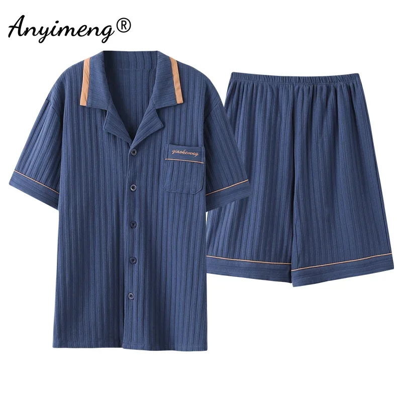 Nuevos pantalones cortos de verano de talla grande 4XL para hombres jóvenes, ropa de dormir de algodón, Pijamas Darkgray, Pijamas de moda con cuello