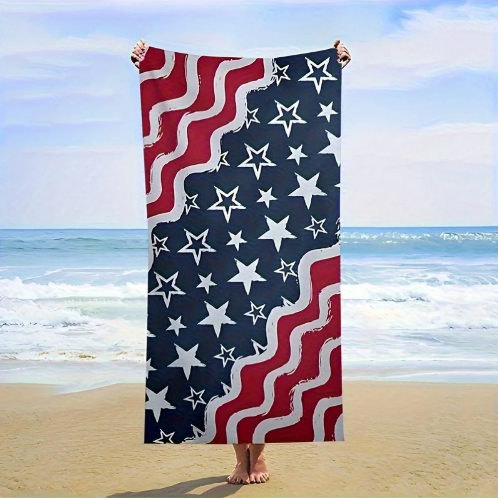 

1 шт. пляжное полотенце с рисунком американского флага — быстросохнущее, устойчивое к песку, легкое, можно стирать в машине, современный стиль, полиэстер