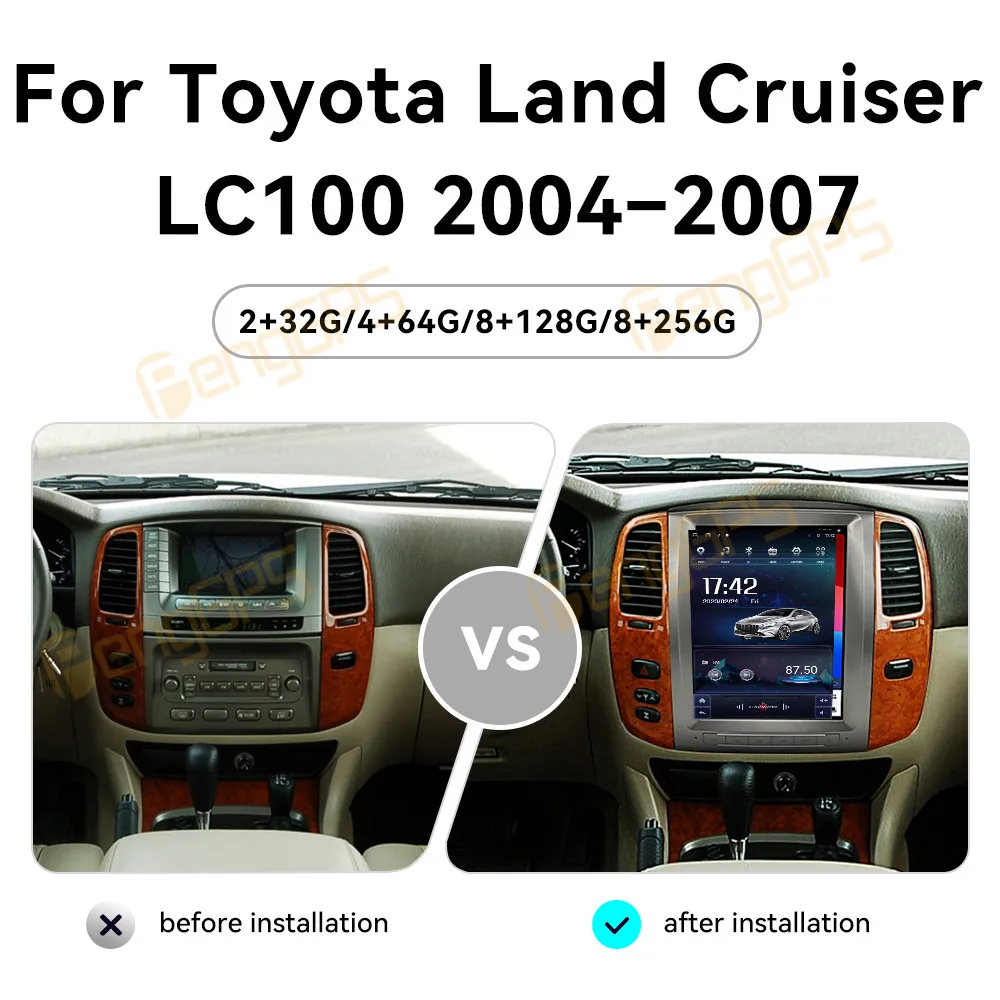 12.1 بوصة أندرويد 13 راديو السيارة CarPlay لتويوتا لاند كروزر LC100 2004-2007 شاشة تعمل باللمس مشغل وسائط متعددة لتحديد المواقع والملاحة BT