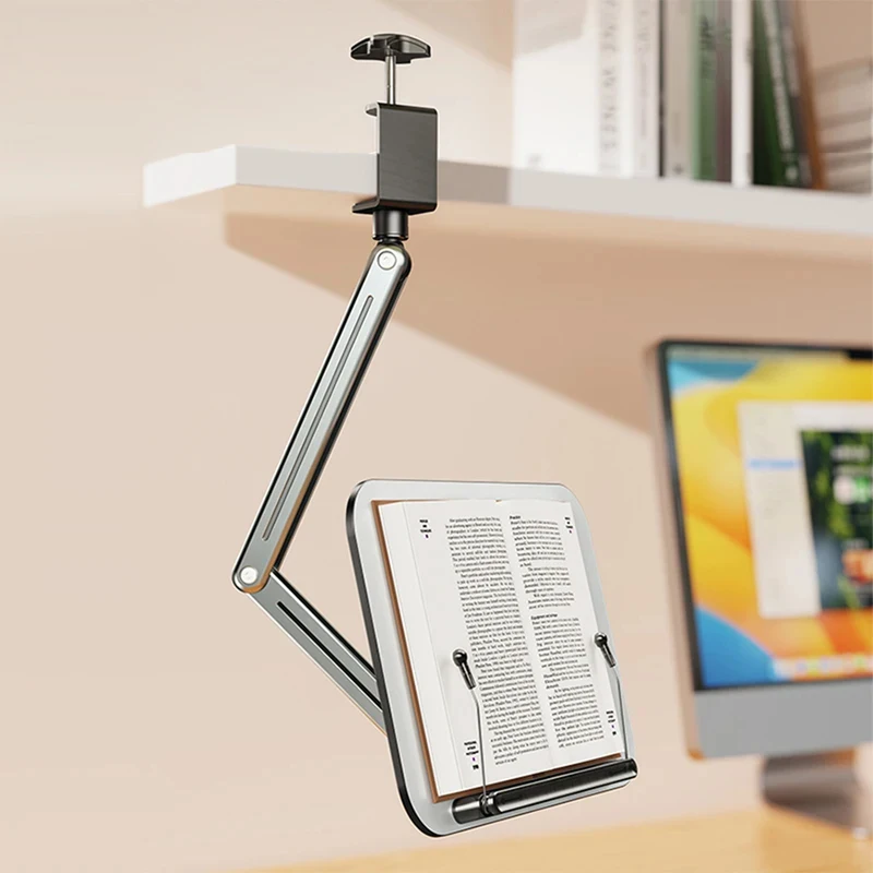 Desk Clamp Book Holder Adjustable Cookbook Stand Reading Book Bracket for Laptop Tablet Recipe Textbook
