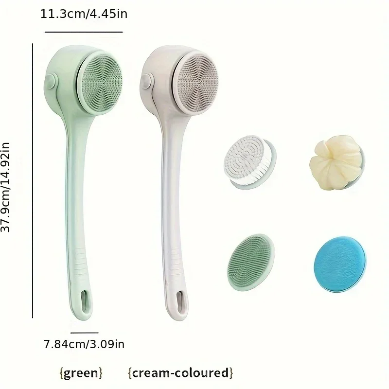 حار بيع USB الكهربائية مقبض طويل سيليكون حمام فرشاة الكهربائية الدورية الجسم فرشاة تنظيف الجسم للجسم مع 4 رؤوس فرشاة #4