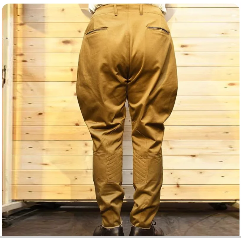 Twill Pure Cotton Light Khaki Yellow Brown Small Pocket Horse Pants Casual Ankle Pants