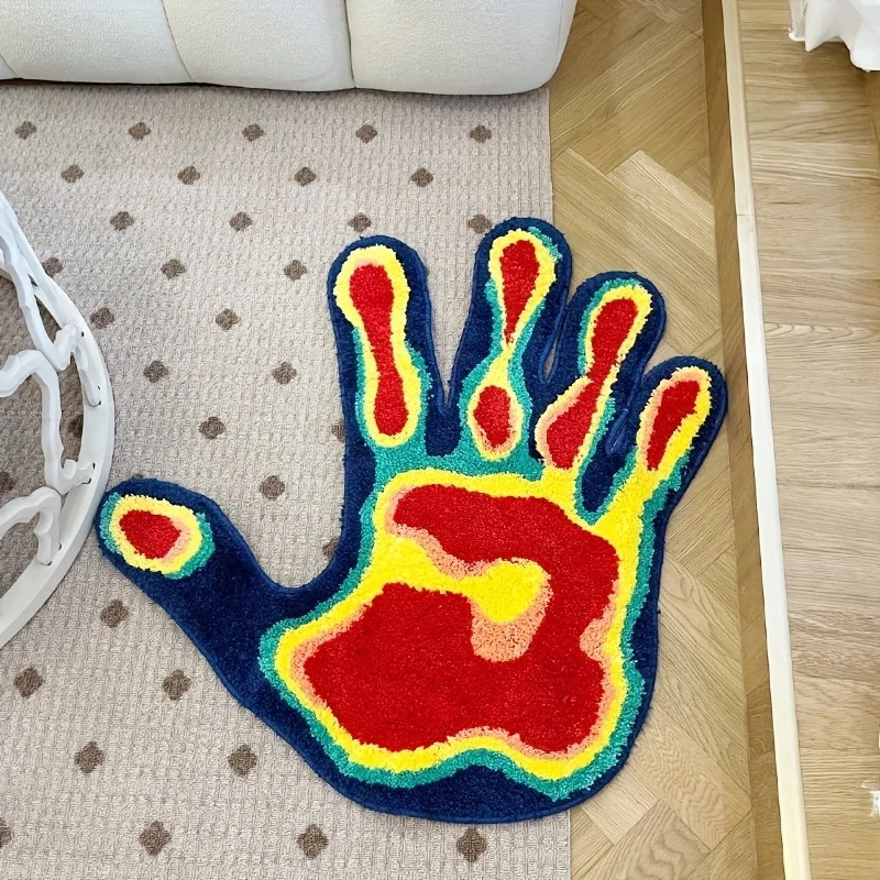 Soft and Fluffy Palm Shape Rug - Multicolor Flocking Material for Living Room and Bedroom - Machine Washable Home Decor and Room