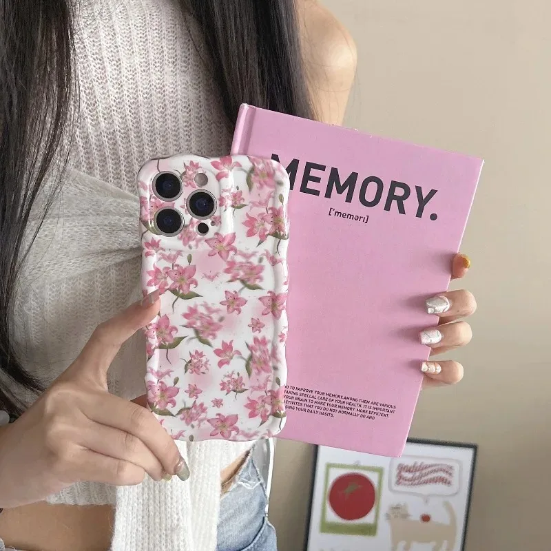 

Нежный элегантный чехол для телефона с розовыми цветами для девушек, для iPhone 16 15 14 13 Pro Max, милый роскошный мультяшный противоударный чехол