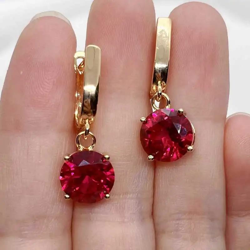 Pomegranate Red Zircon copper alloy Earrings IP Planting 10mm Round